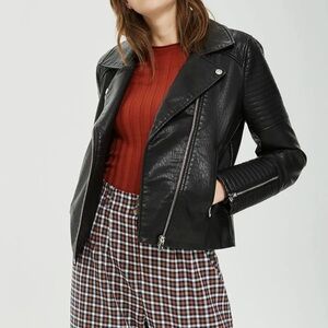 Topshop Rosa Petite Black Biker Jacket